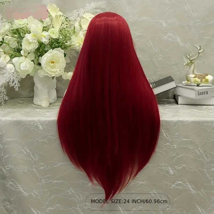 Дълга права тъмно червена бордо перука с дантела лейс фронт LACE FRONT