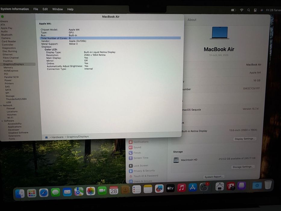 MacBook Air 13" M4 Chip 10-CPU, 8-GPU, 16GB RAM, 256GB SSD В ГАРАНЦИЯ