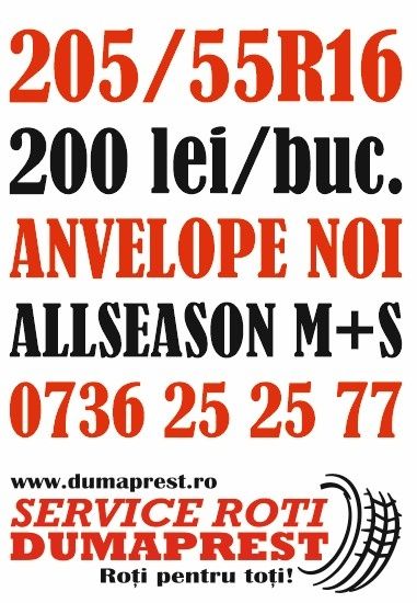 Anvelope noi all sesone  M+S 205/55 R16,  2055516  1956515 2254517