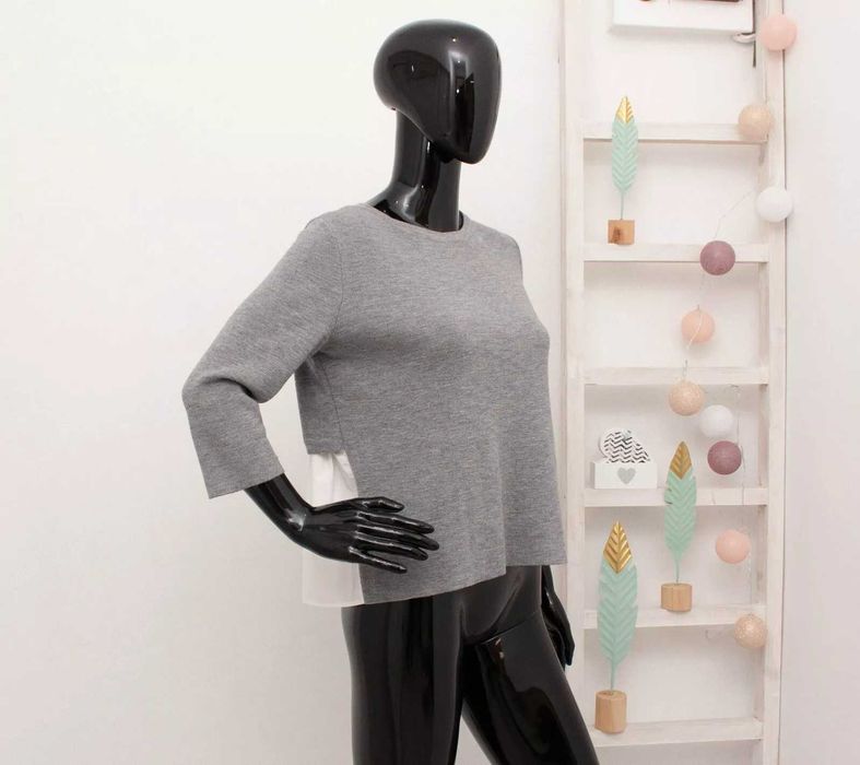 COS дамски пуловер сив вълна 3/4 ръкави прикачена риза на гърба S