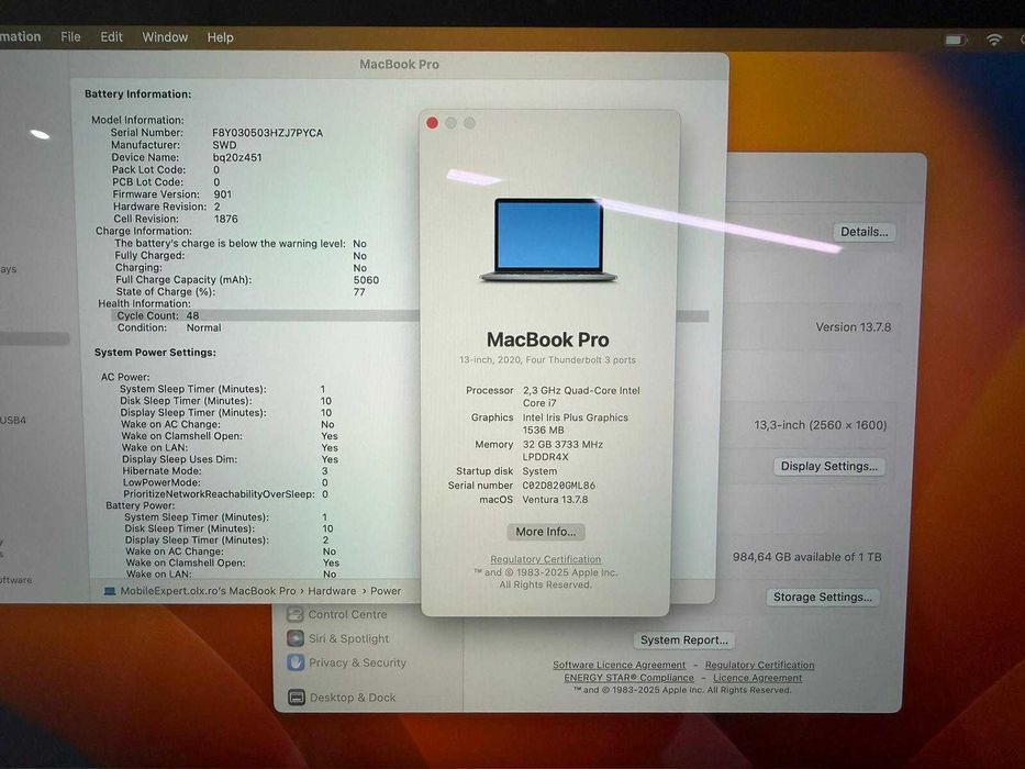 Apple MacBook Pro 13 2020 i7 | 32GB RAM | 1TB SSD | Touch Bar | Retina | Test in magazin | Buy-Back