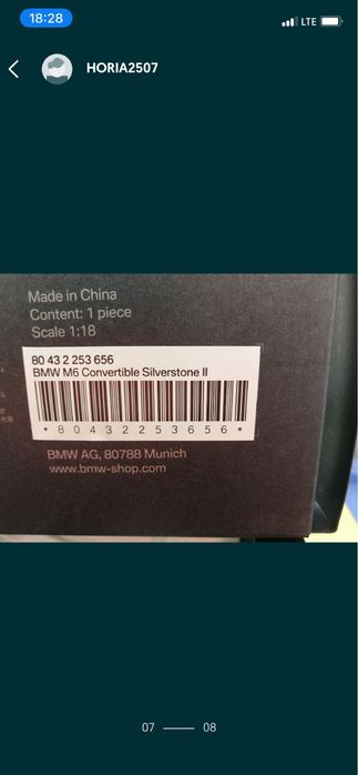 BMW M6 CONVERTIBLE SILVER macheta auto scara 1:18 PARAGON