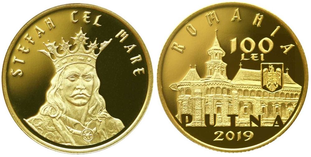 Moneda BNR 100 lei aur Stefan cel Mare Putna gradata NGC PF 67 UC