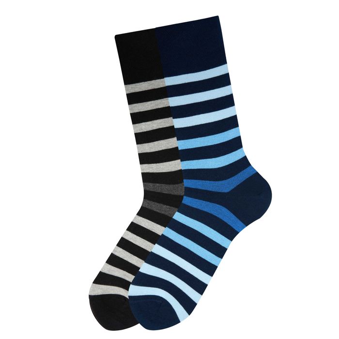 Памучни мъжки чорапи с десен, 2 броя, безшевни и с мек ластик