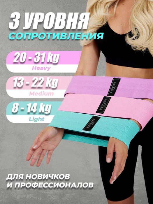 Набор из 3-х тканевых фитнес резинок Hip Resistance Band, 3 в 1