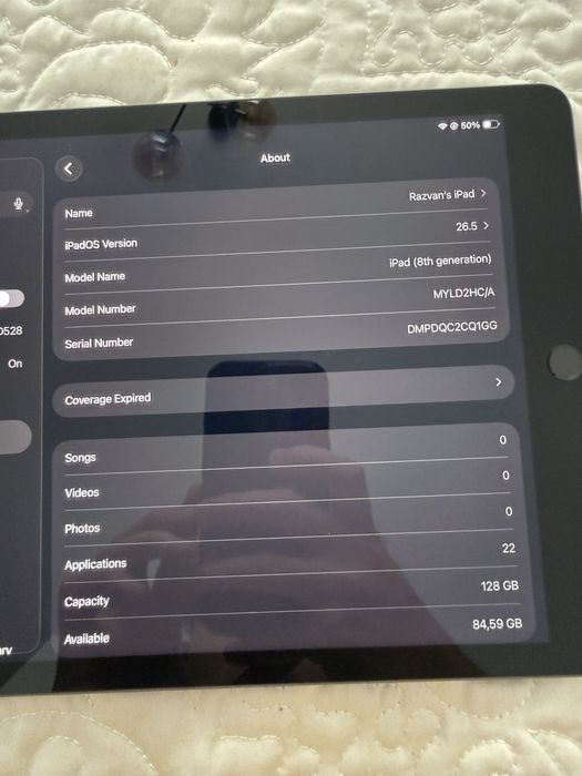 Ipad 8th gen 128gb Baterie in state excelenta Ca noua