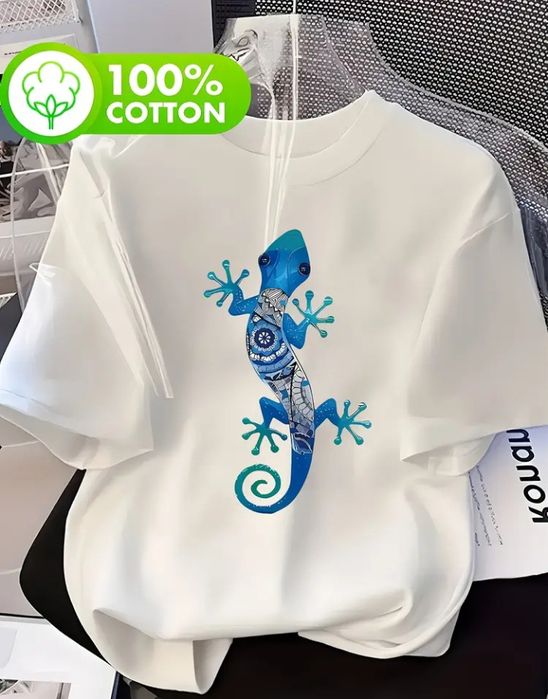 Тениска с графичен принт, изработена от 100% памук, с цветен абстракте