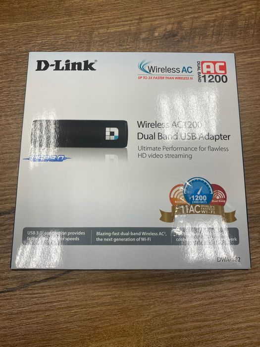 Безжичен адаптер D-LINK DWA-182, Dual Band, USB