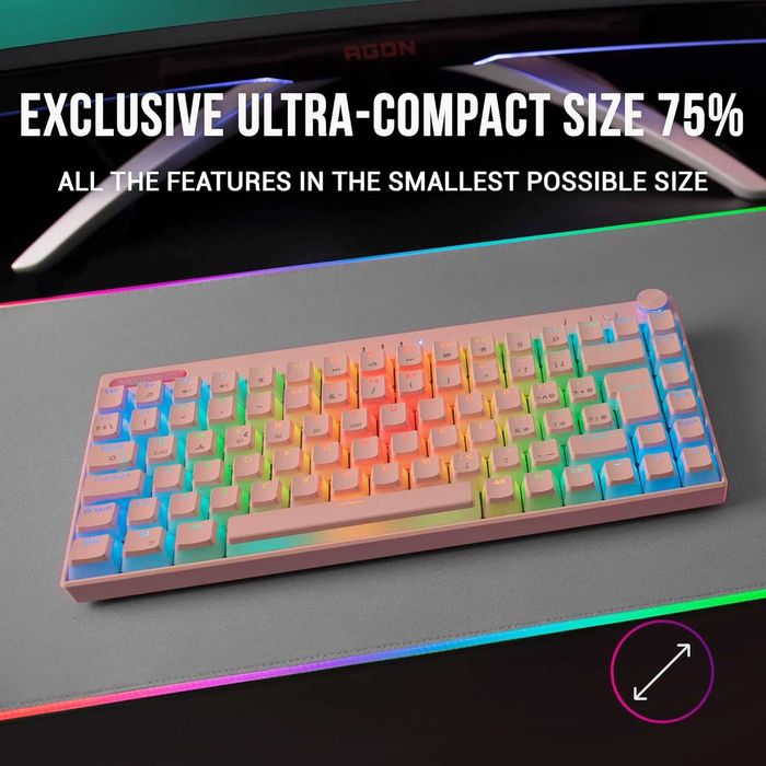 Tastatura mecanica Mars Gaming MKCLOUD 75%, RGB, roz, cu fir