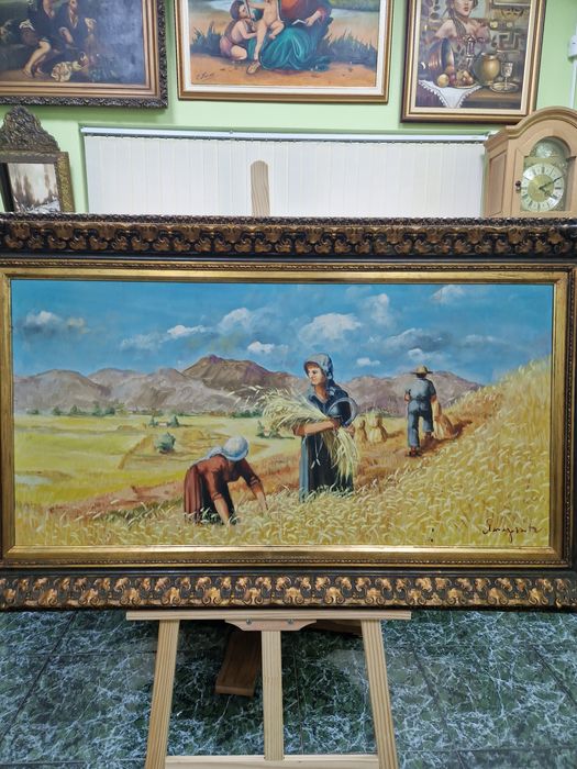 Уникална голяма антикварна авторска картина масло