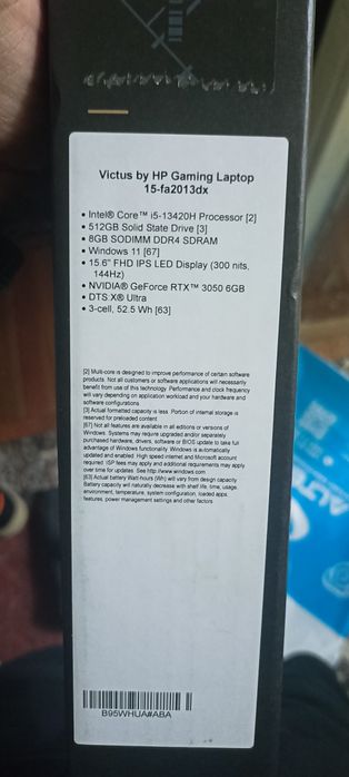 HPviktus i5 13420H 8 yadr 12. 16azu 512 nvm2 SSD RTX 3050 6 vidyokarta