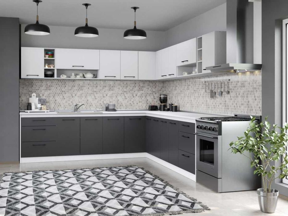 Set Mobila Bucatarie Colt Mina Dual 280*280 Gri Antracit/Alb C118