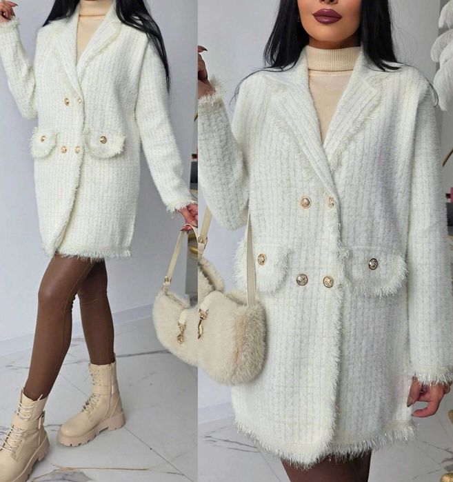 Бяло палто алпака, кашмир