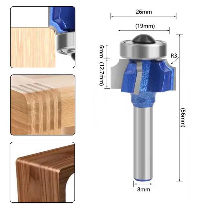 Фрезер за заобляне с долен лагер 8x26x1/2 R3 mm, Захват 8mm, 4032