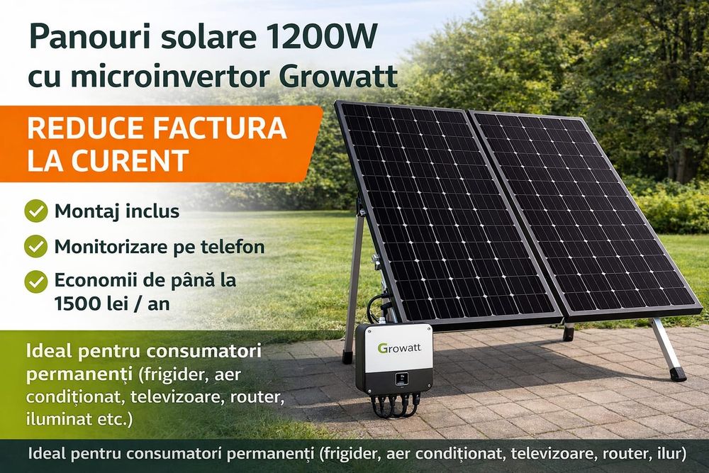 Sistem fotovoltaic 1200W cu microinvertor Growatt + montaj .
