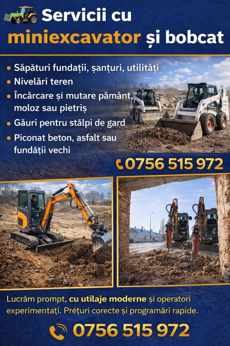 Inchiriez miniexcavator si bobcat