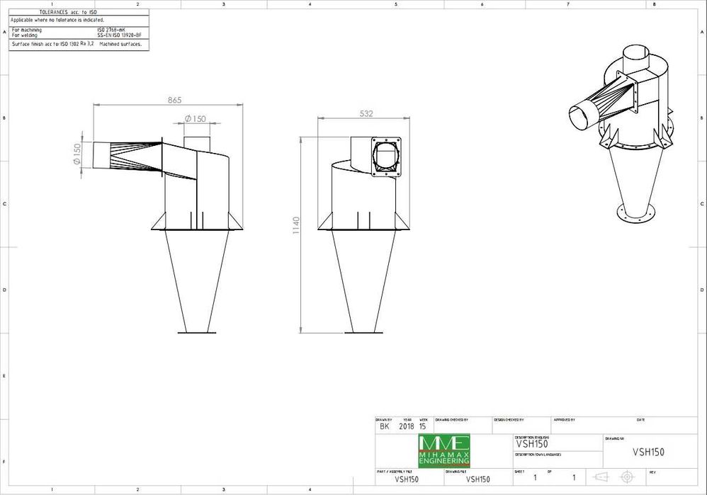 Ciclon separator, Colector de praf cu ciclon EXTREM DE EFICIENT МVH150