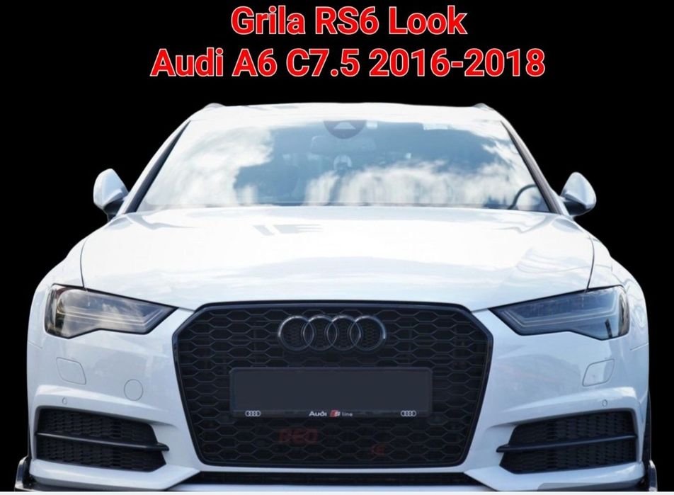 Grila-Fagure-RS6-Look-Neagra-Lucios-Sigle-Incluse-Logo-Semn-Emblema-Audi-A6-C7.5-Facelift-2016-2017-2018-Premium-Noua--Calitate-Superioara-Poze-Reale