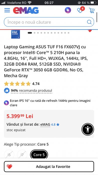 Laptop gaming asus tuf f16 32 ram NOU GARANTIE 2 ani
