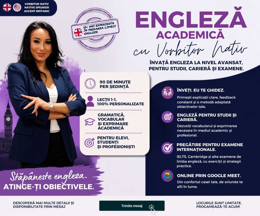 CURS DE LIMBA ENGLEZĂ | gramatică, conversație și pregătire academică