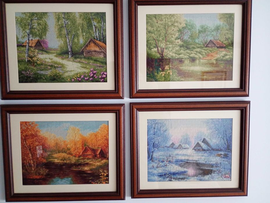 Goblenuri cusute manual (peisaje, ata mouline, panza bumbac, inramate)