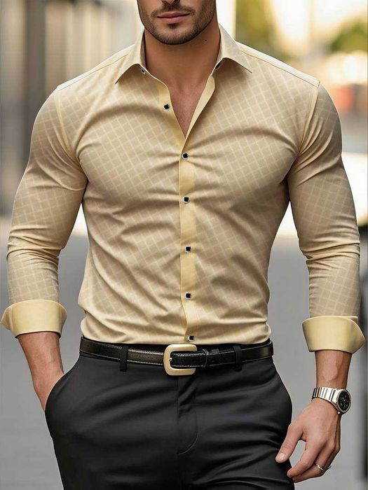 Нова мъжка бежова риза, размер  Л / ХЛ , размер L / XL