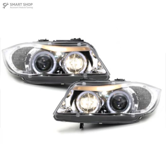 Faruri BMW Seria 3 E90 E91 (03.2005-08.2008) Angel Eyes Crom