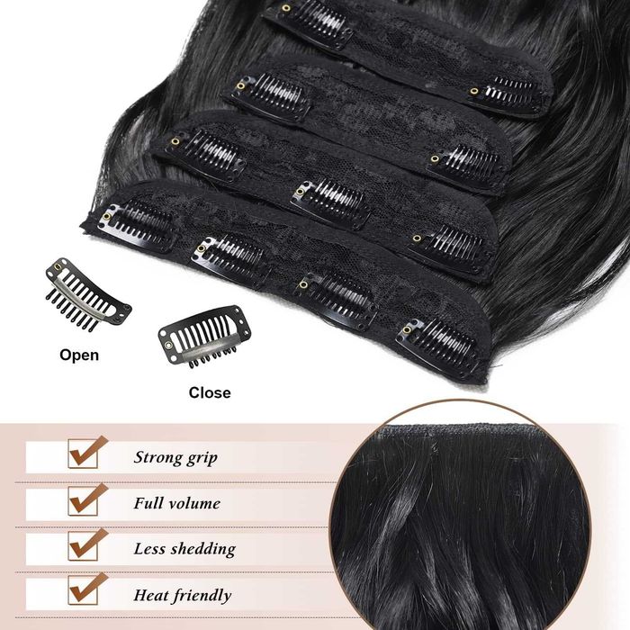 Дълги вълнообразни екстеншъни за коса с щипки за жени