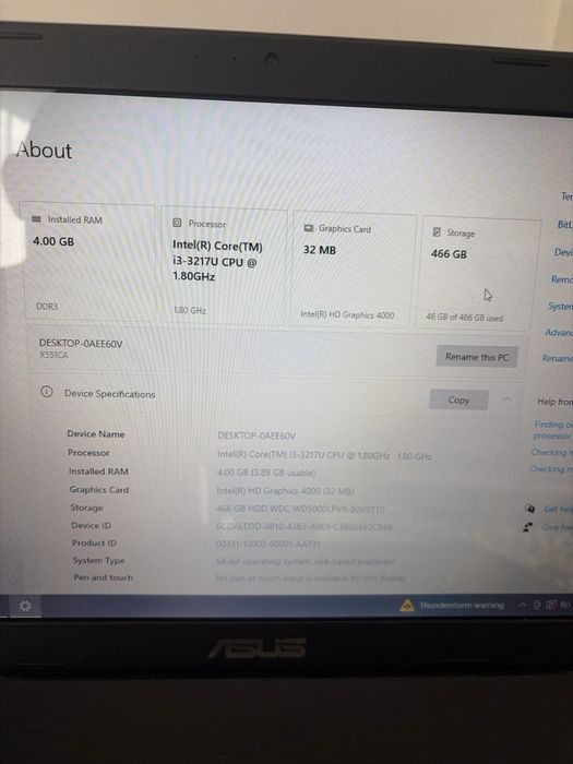 Laptop ASUS X551CA i3 / 4GB RAM / HDD 500GB + încărcător