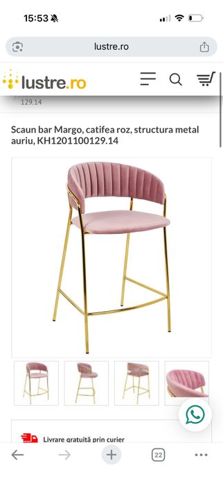 Vand 2 scaune de bar tapitate