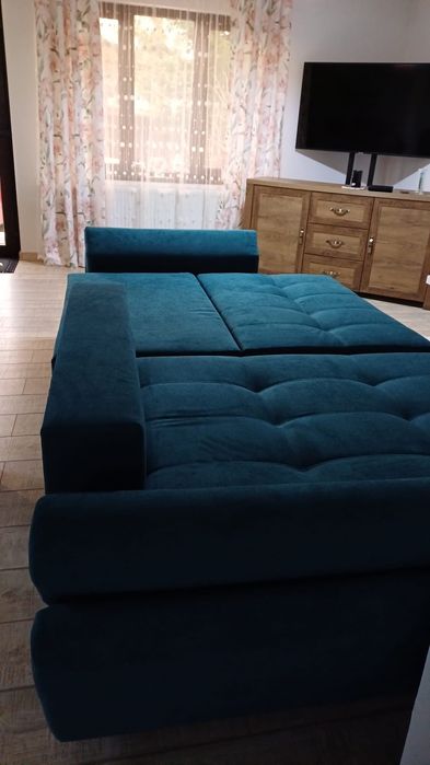Canapea colțar extensibilă – verde petrol