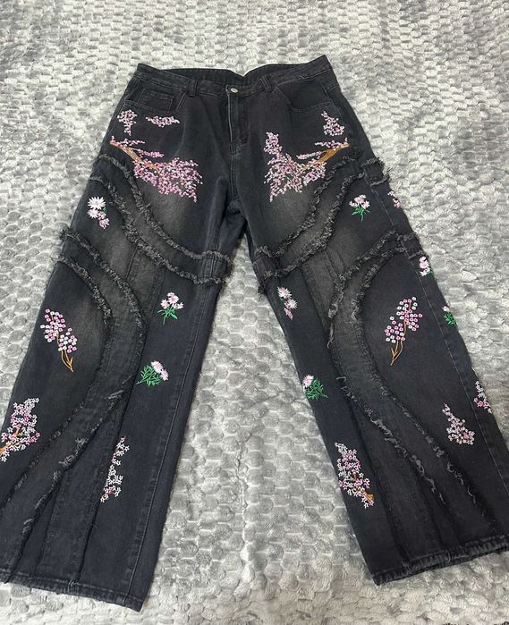 Новые y2k джинсы с цветочной вышивкой, размер 54