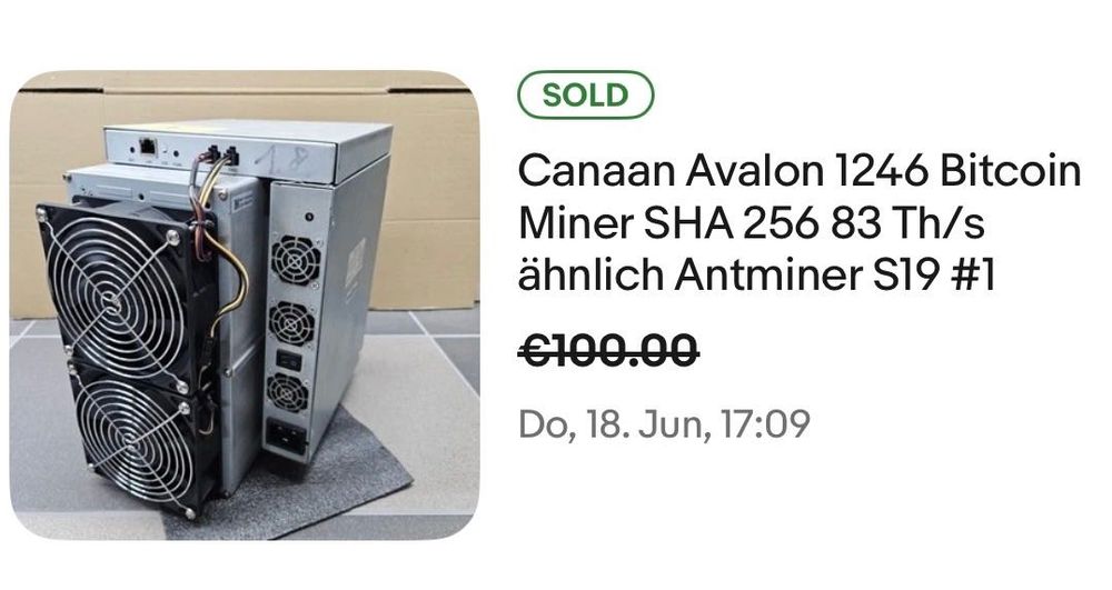 Canaan Avalon 1246 Bitcoin Miner SHA 256 83Th/s