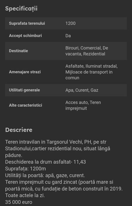 Teren 1200m2, intravilan, la 15 min de Ploiești și 2 minute de pădure
