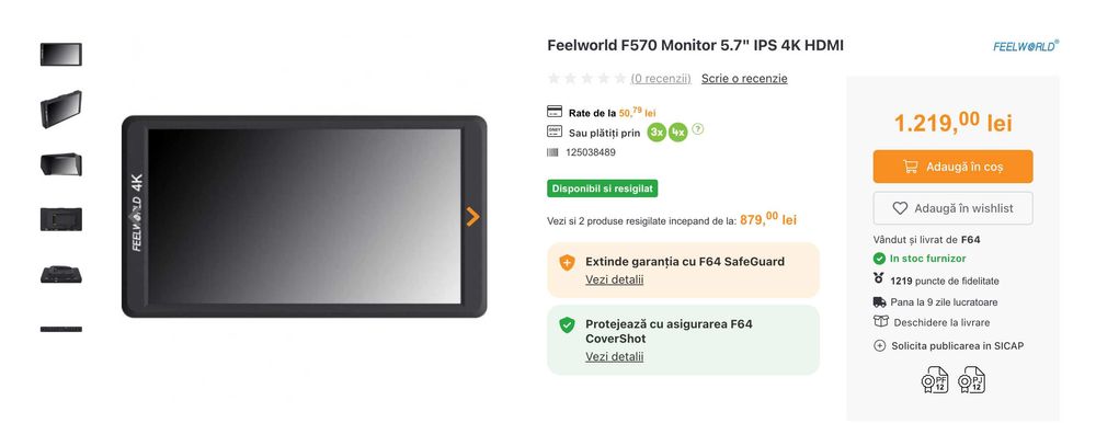 Monitor Feelworld 4k F570 + bonus baterii NP-F550