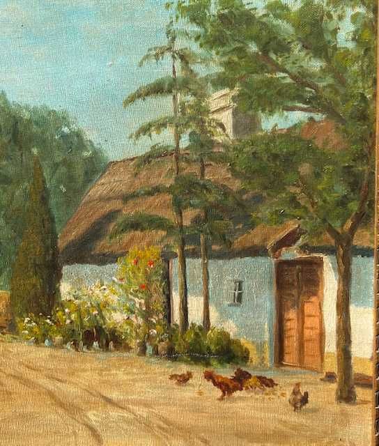 ”La fântână” Tablou foarte vechi, ulei/pânză, semnat. 60x50cm