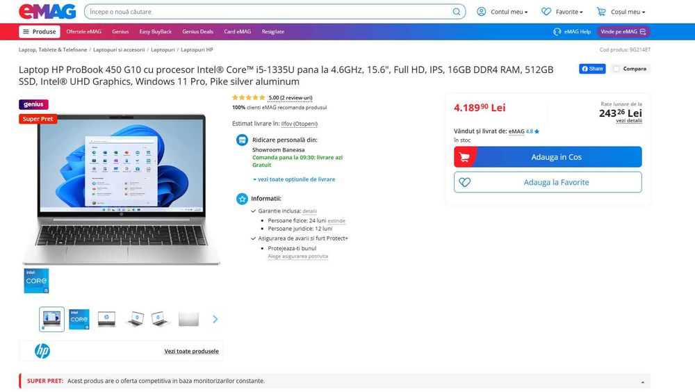 Laptop HP ProBook 450 G10 i5 Nou