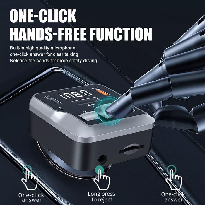 Bluetooth fm предавател за кола, mp3 плейър, радио, pd, usb-c, ...