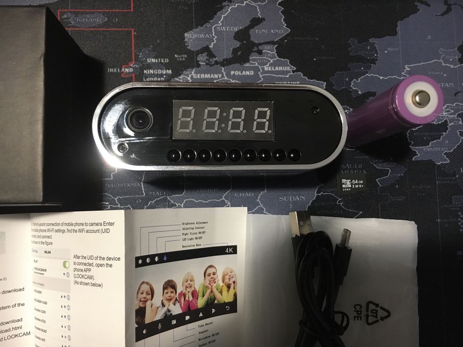 Часы будильник электронный со скрытой видеокамерой 4К 24/7 (Видеоняня)