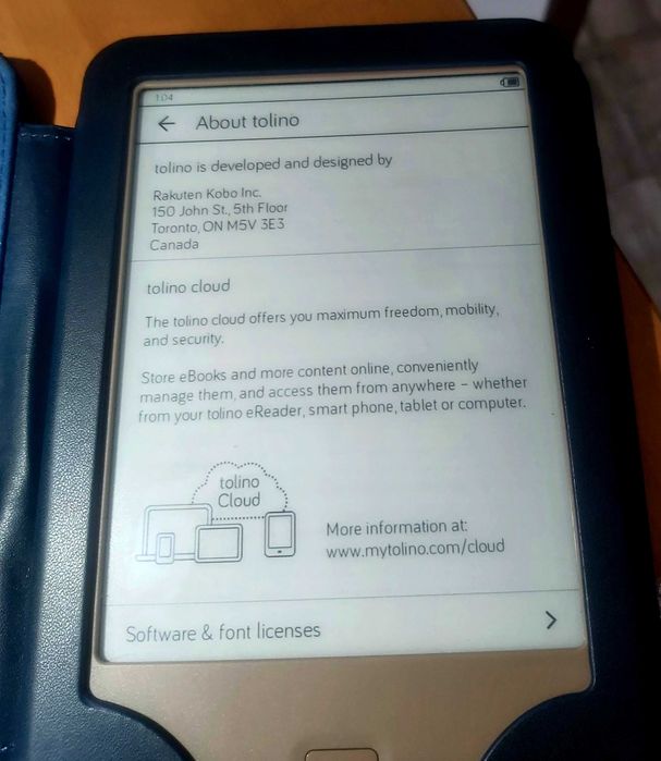 E-book Reader Tolino Page + Husă+cablu