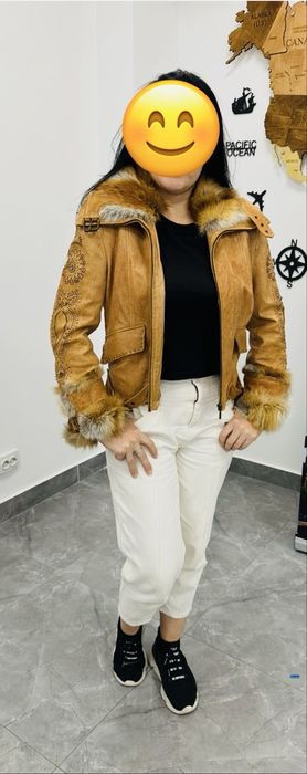 Кожаная куртка Levinson с мехом лисы и стразами, 44-46, авиатор ,Итали