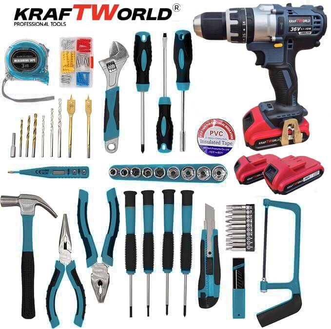 Акумулаторен Безчетков Ударен Винтоверт KraftWorld с 111 части Комплек