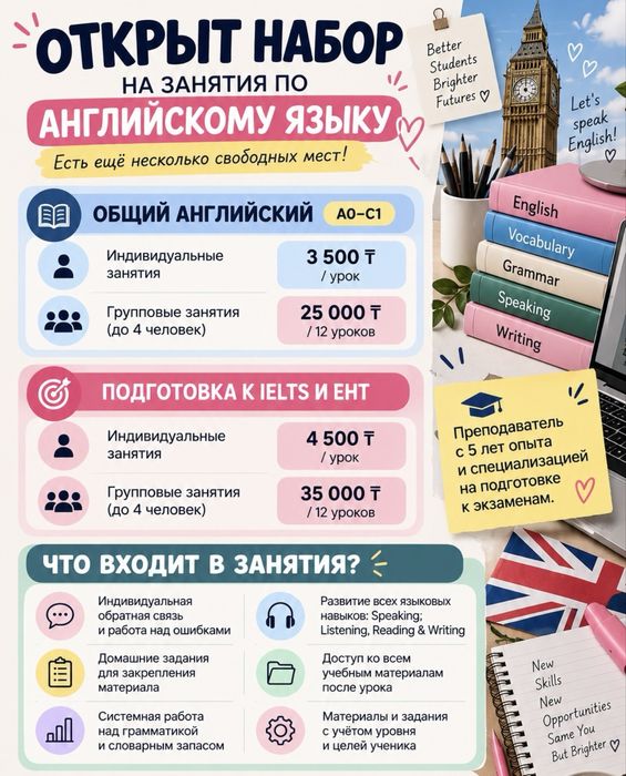 Репетитор английского для детей и взрослых | IELTS, ЕНТ, СОР/СО