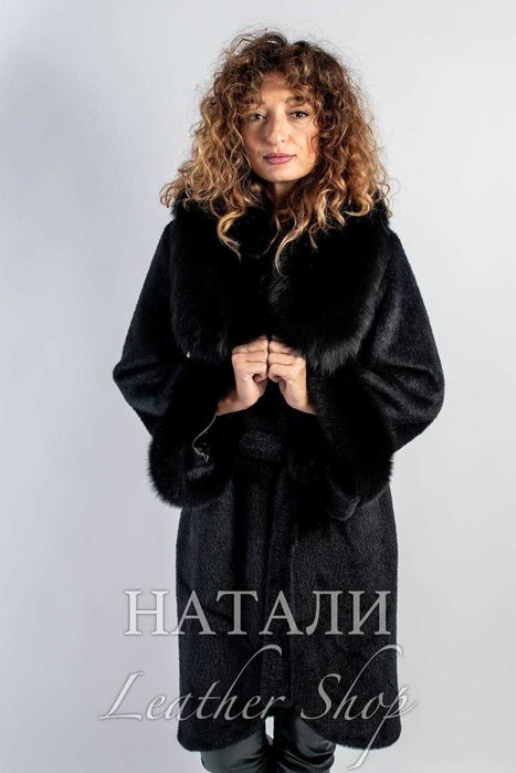 Дамски кожух от алпака с косъм Black