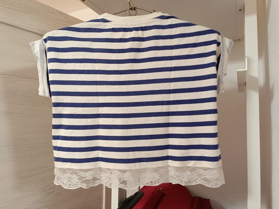 Tricou tip bustieră, alb cu dungi, XS