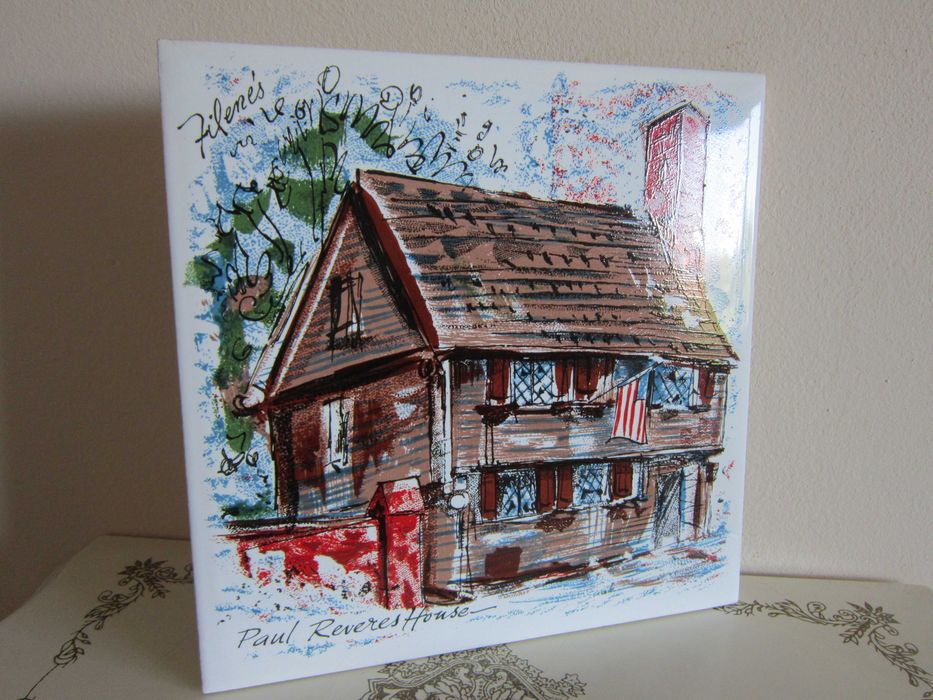 cadou rar SUA Paul Revere + Old State House placi portelanate pictate
