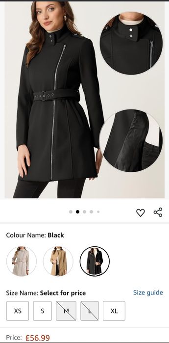 Palton Allegra K femei dame măsură L fermoar curea