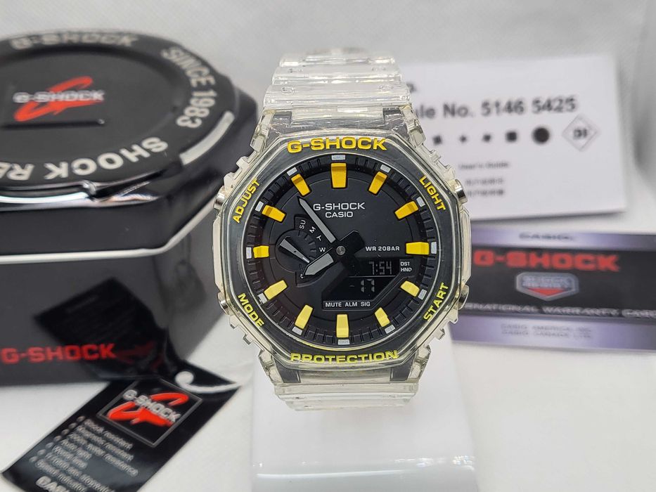 Ceas Sport Casio g shock ga 2100 Transparent jellyfish Skeleton yellow, Nou,Garantie 2 ani