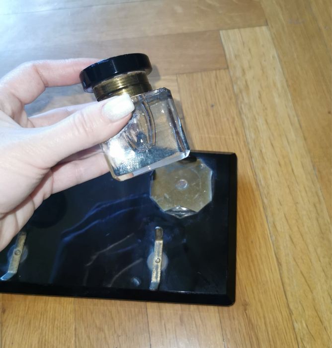 Мастилница мраморна оригинален комплект в стил Арт Деко две стъкленици