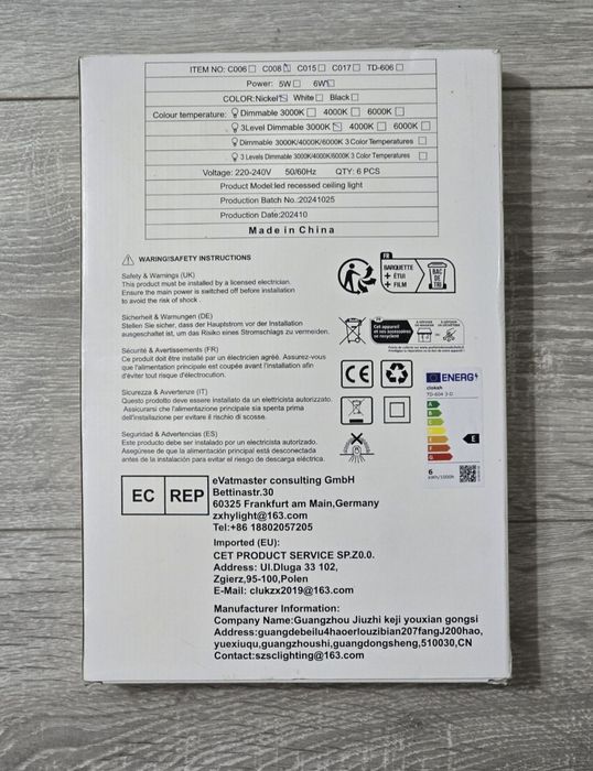 Set 6 Spoturi LED încastrate 230V, dimmabile, 3 trepte, 6W, IP44